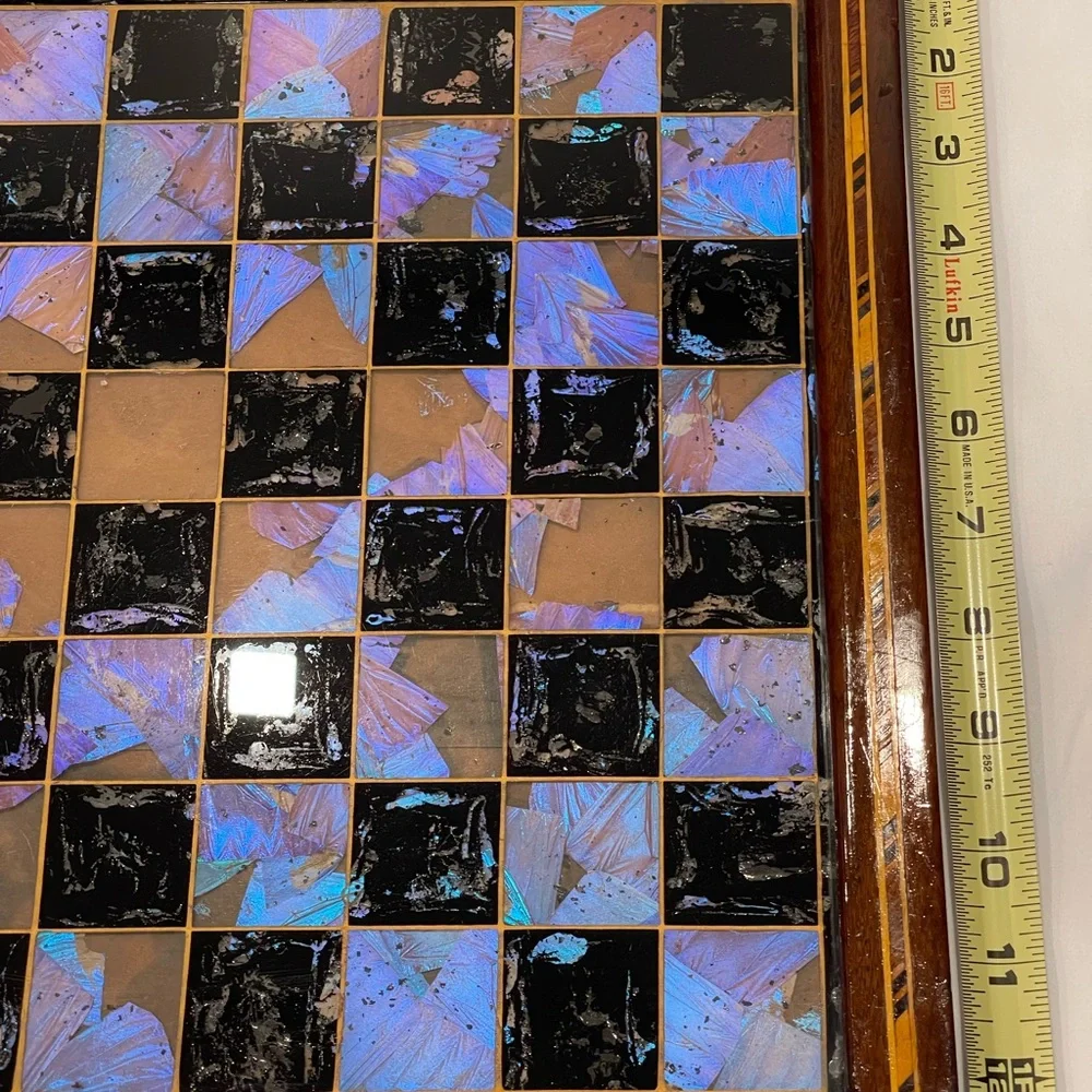 Vintage Chess Checker Board Rare Butterfly Wing Artwork Real inlaid wood BRAZIL - Picture 7 of 16